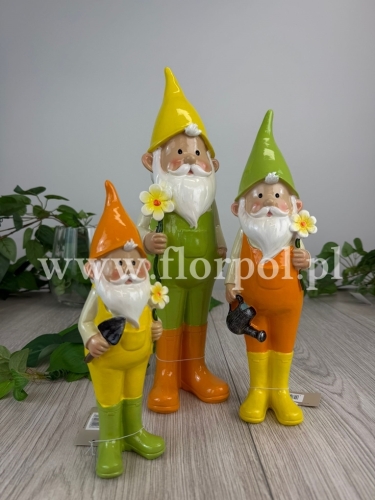 krasnal z kwiatkiem roz L 1szt zielony/pomarańczowy (CAT043)