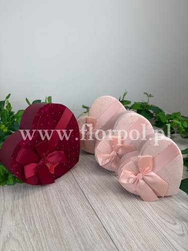 serce z welurową pokrywą - box - zestaw 3szt pud.róż (25P566)