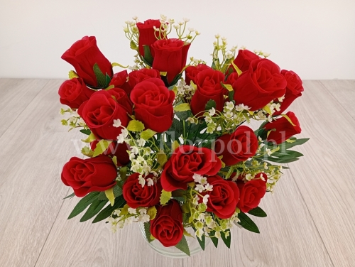 welurowe pąki róż w bukiecie z drobnymi kwiatkami  1szt czerwony (T60-24-1839)