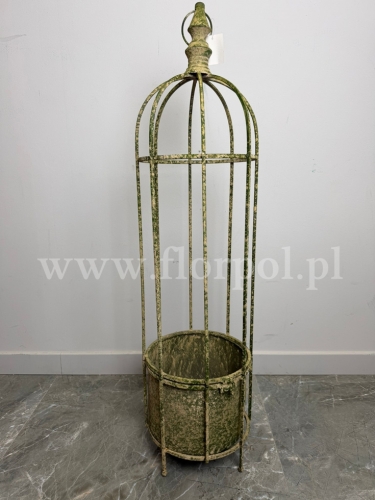 metalowa wysoka klatka z pojemnikiem 1szt zieleń krem/vintage