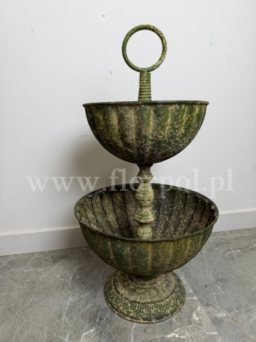 metalowa patera dwupoziomowa 1szt zieleń krem/vintage