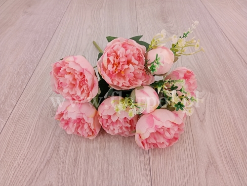 peonia bukiet z zielonymi dodatkami 1szt jasny cukierkowy róż