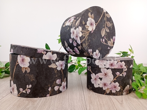 flower box walec - zestaw tapeta w kwiaty 3szt czarny (TCW1496)