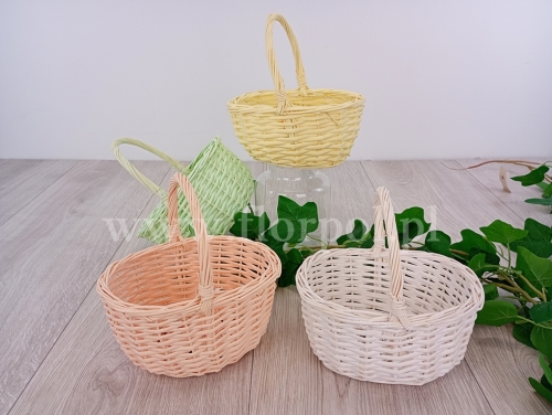 koszyk wiklinowy owalny z kabłąkiem 1szt zielony (TS-8524)