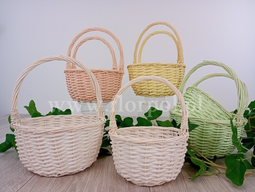 koszyk wiklinowy okrągły z kabłąkiem kpl 2szt biały (TS-8508)