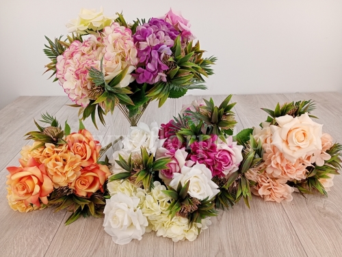 róża, hortensja oraz osty - bukiet karton 12szt mix 2 (LR2201113)