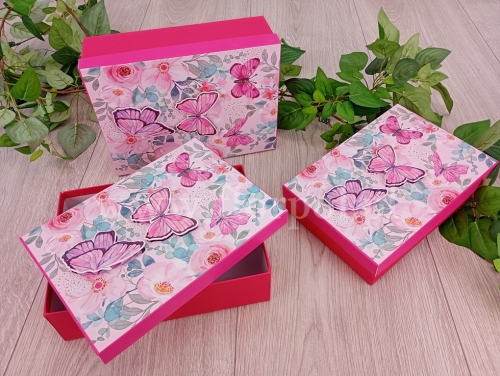 prostokątny box z motylkami kpl 3szt różowy (24P105)