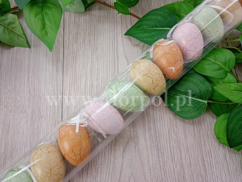 pisanki w tubie – zawieszki 12szt  seledyn/beż/pomarańcz pęknięcia (WIPK-4-21876-25)