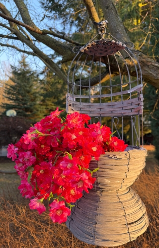 Osłonka klatka metalowa z wiklinową bazą (OR-K-24-191GR) 