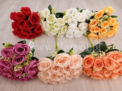 bukiet róża z drobnym plastikowym kwiatkiem - karton 12szt mix (KDGW171)  A1232026A