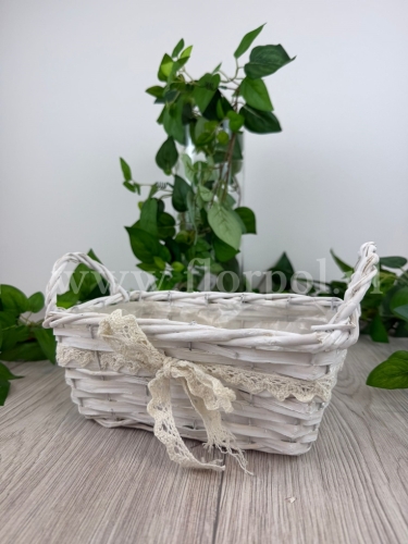 koszyczek drewniany - koronka 1szt biały (YD19L6002)  PN2332026A