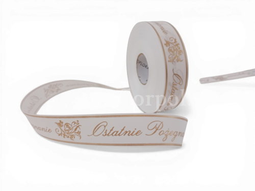 Wstążka pogrzebowa drukowana 3/100Y NzRe biały (01-42-00)