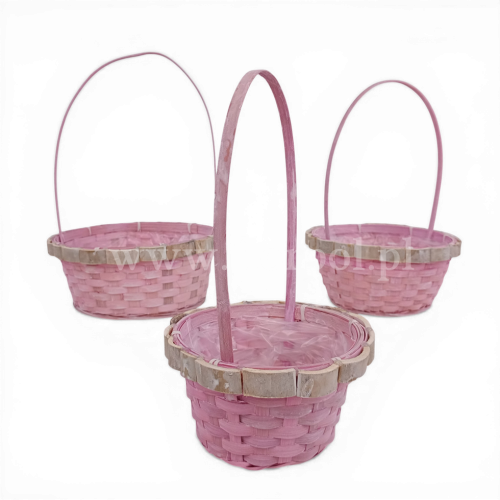 Kosz drewno i bambus kpl 3szt różowy (*21611)