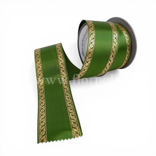 Szarfa pogrzebowa TKANE ze złotym szlakiem – wstążka  6/10 ZIELONY (226166.Z.) 