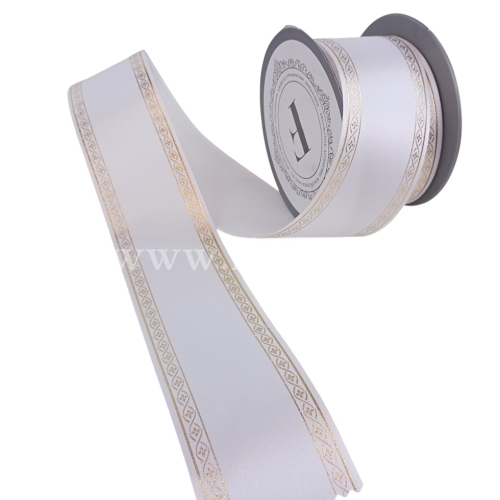 Szarfa pogrzebowa TKANE ze złotym szlakiem – wstążka  6/10 biały (226169.Z.) (1)