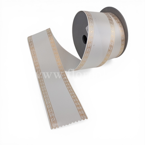 Szarfa pogrzebowa TKANE ze złotym szlakiem – wstążka  6/10 krem (226169.Z.)