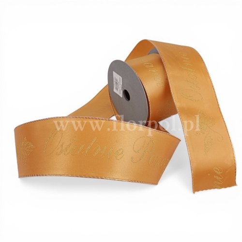 Wstążka pogrzebowa atłas TKANE – ostatnie pożegnanie  miodowy (226057.Z)