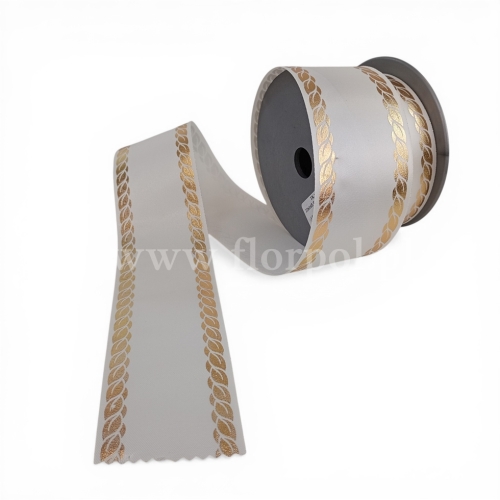 Szarfa pogrzebowa TKANE ze złotym szlakiem – wstążka  6/10 KREM (226165.Z.)  