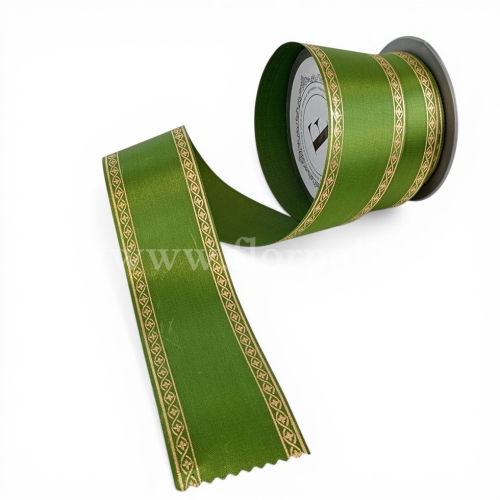 szarfa pogrzebowa TKANE ze złotym szlakiem – wstążka  6/10 zielony (226169.Z.)