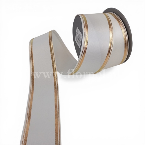 Szarfa pogrzebowa TKANE ze złotym szlakiem/pasek  – wstążka  6/10 KREM (226153.Z.) (1)