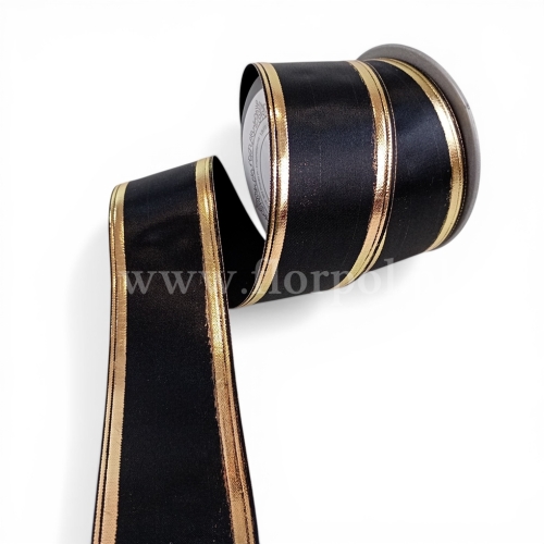 Szarfa pogrzebowa TKANE ze złotym paskiem – wstążka 6/10 czarny