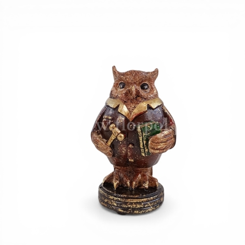 Sowa z książką figurka złocona 1szt brązowy/złoty (SAR030)