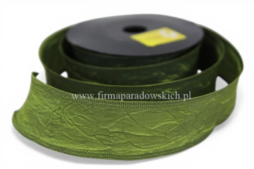 Wstążka gnieciona 4/10  1sz oliwkowy