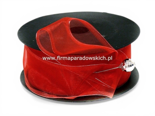 Szyfon z drucikiem wstążka 4/9 1szt czerwony 