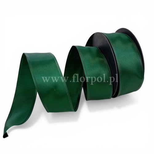 Wstążka atłasowa - drucik  40/10 1szt  butelkowa ciemna zieleń