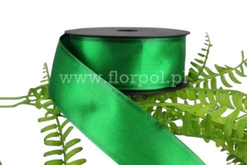 wstążka atłasowa - drucik  4/10 1szt zielony