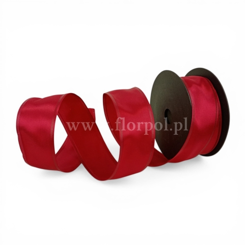 Wstążka atłasowa - drucik  4/10 1szt wiśniowa czerwień