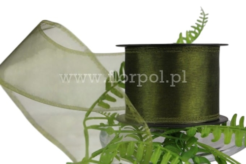 Wstążka – szyfon z drucikiem 7/9 1szt oliwka