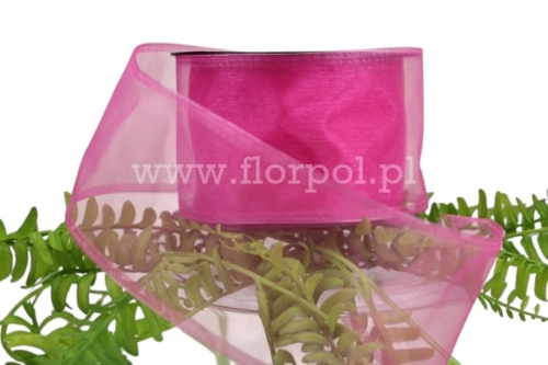 Wstążka – szyfon z drucikiem 7/9 1szt różowy