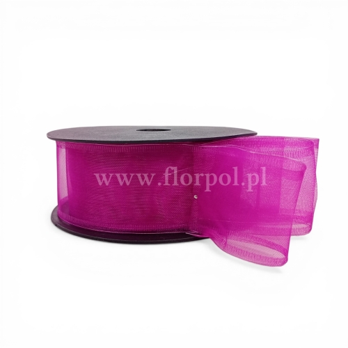 Szyfon z drucikiem wstążka 4/9 1szt fuksja