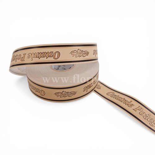 Wstążka pogrzebowa  drukowana p.ręczne  3/100 1szt beżowy/złoty/czarny (113365_05-42-45)