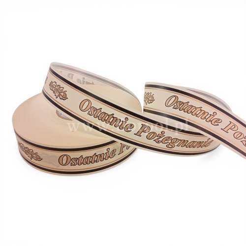 Wstążka pogrzebowa  drukowana p.ręczne  3/100 1szt ecru/złoty/czarny (113365_04-42-45)