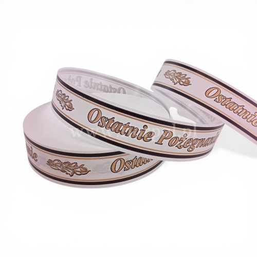 Wstążka pogrzebowa  drukowana p.ręczne  3/100 1szt biały//złoty/czarny (113365_01-42-45)