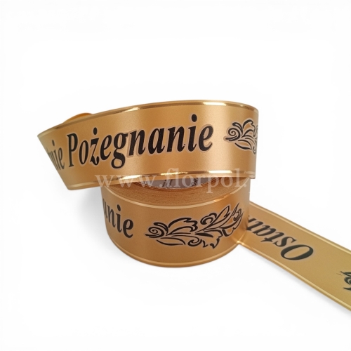 Wstążka pogrzebowa złoty pasek p.ręczne 5/50 1szt złoty/czarny/beżowy  (113135_42-04-45)