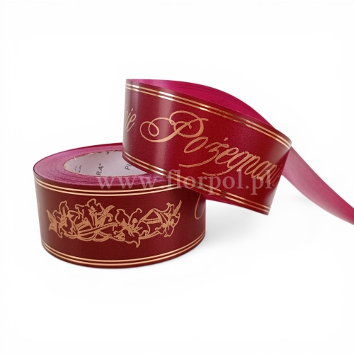 Wstążka pogrzebowa złoty pasek p.ręczne 5/50 1szt bordo/złoto (113080_21-42-00)
