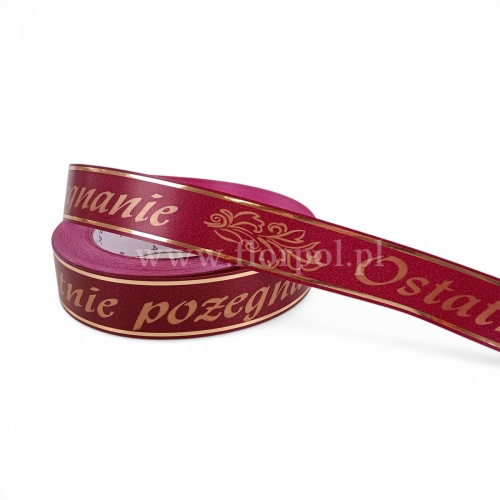 Wstążka pogrzebowa złoty pasek p.ręczne  3/50 1szt bordowy/złoty (113081_21-42-00)