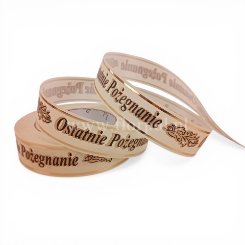 Wstążka pogrzebowa złoty pasek p.ręczne  3/50 1szt krem/czarny/złoty (113135_04-42-45)