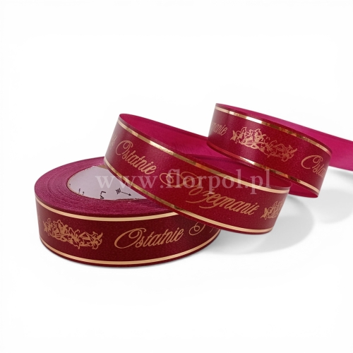 Wstążka pogrzebowa złoty pasek p.ręczne  3/50 1szt bordowy/złoty (113080_21-42-00)