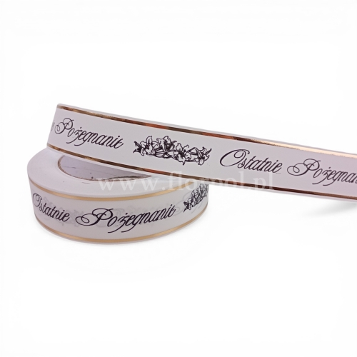 Wstążka pogrzebowa złoty pasek p.ręczne  3/50 1szt biały/czarny (113080_01-45-00)