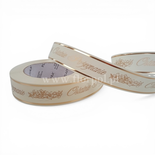 Wstążka pogrzebowa złoty pasek p.ręczne  3/50 1szt krem/złoto (113080_04-42-00)