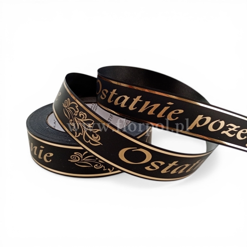 Wstążka pogrzebowa złoty pasek p.ręczne  3/50 1szt czarny/złoty (113081_45-42-00)
