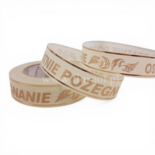 Wstążka pogrzebowa złoty pasek p.druk  3/50 1szt krem/złoto (113007_04-42-00)
