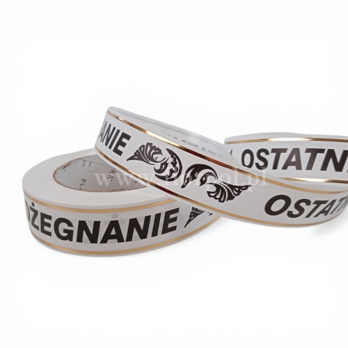 Wstążka pogrzebowa złoty pasek p.druk  3/50 1szt biały/czarny (113007_01-45-00)