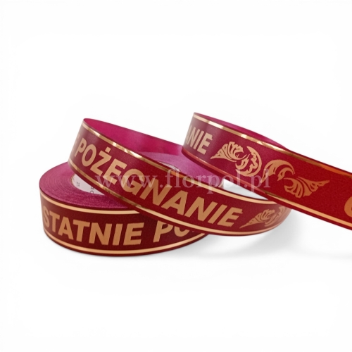 Wstążka pogrzebowa złoty pasek p.druk  3/50 1szt bordowy/złoty (113007_21-42-00)