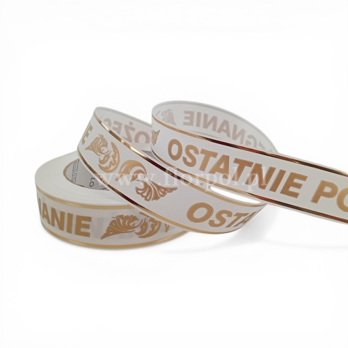 Wstążka pogrzebowa złoty pasek p.druk  3/50 1szt biały/złoty(113007_01-42-00)