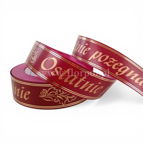 Wstążka pogrzebowa złoty pasek p.ręczne 4/50 1szt bordowy/złoty (113081_21-42-00)
